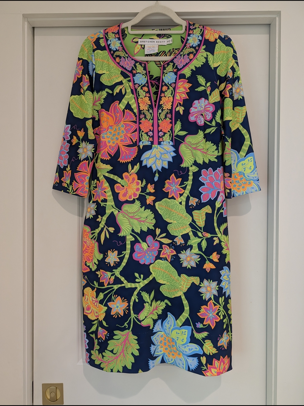 Gretchen Scott Navy Multicolor Tropical Floral Dress